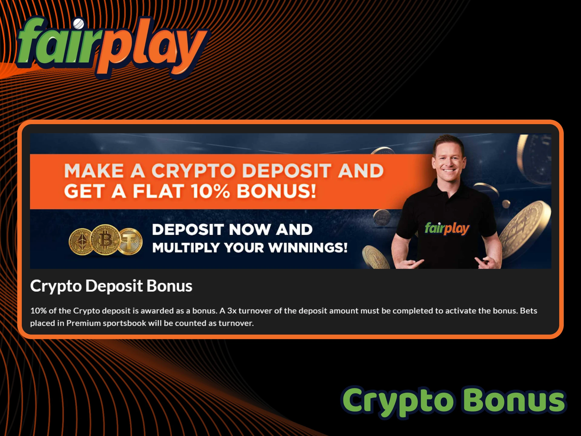 Receive a crypto deposit bonus on the FairPlay website.