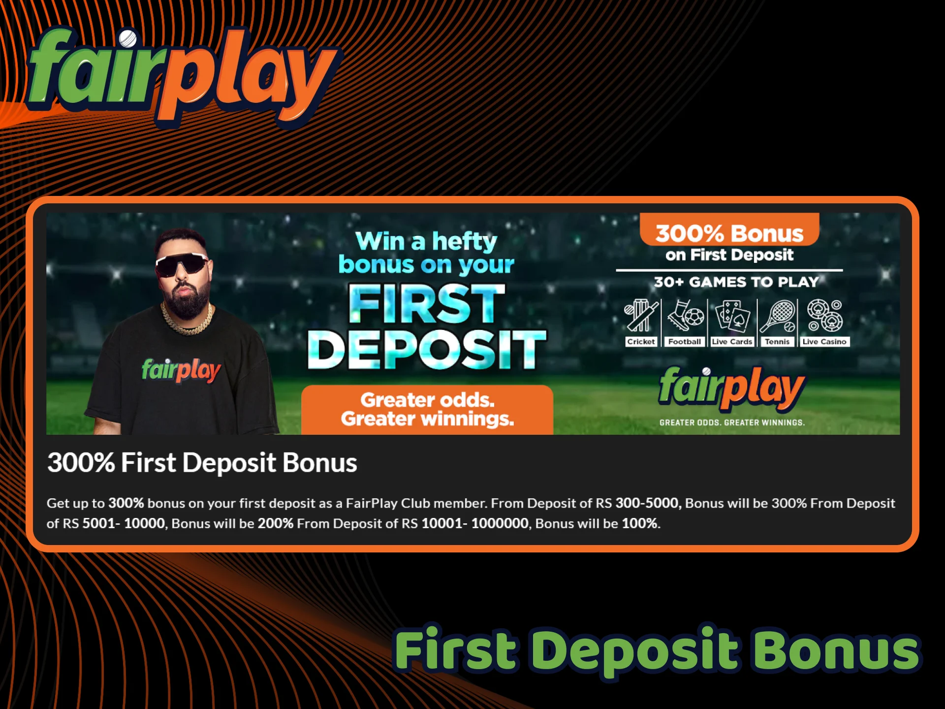 Get a 300% bonus on your first deposit at FairPlay.