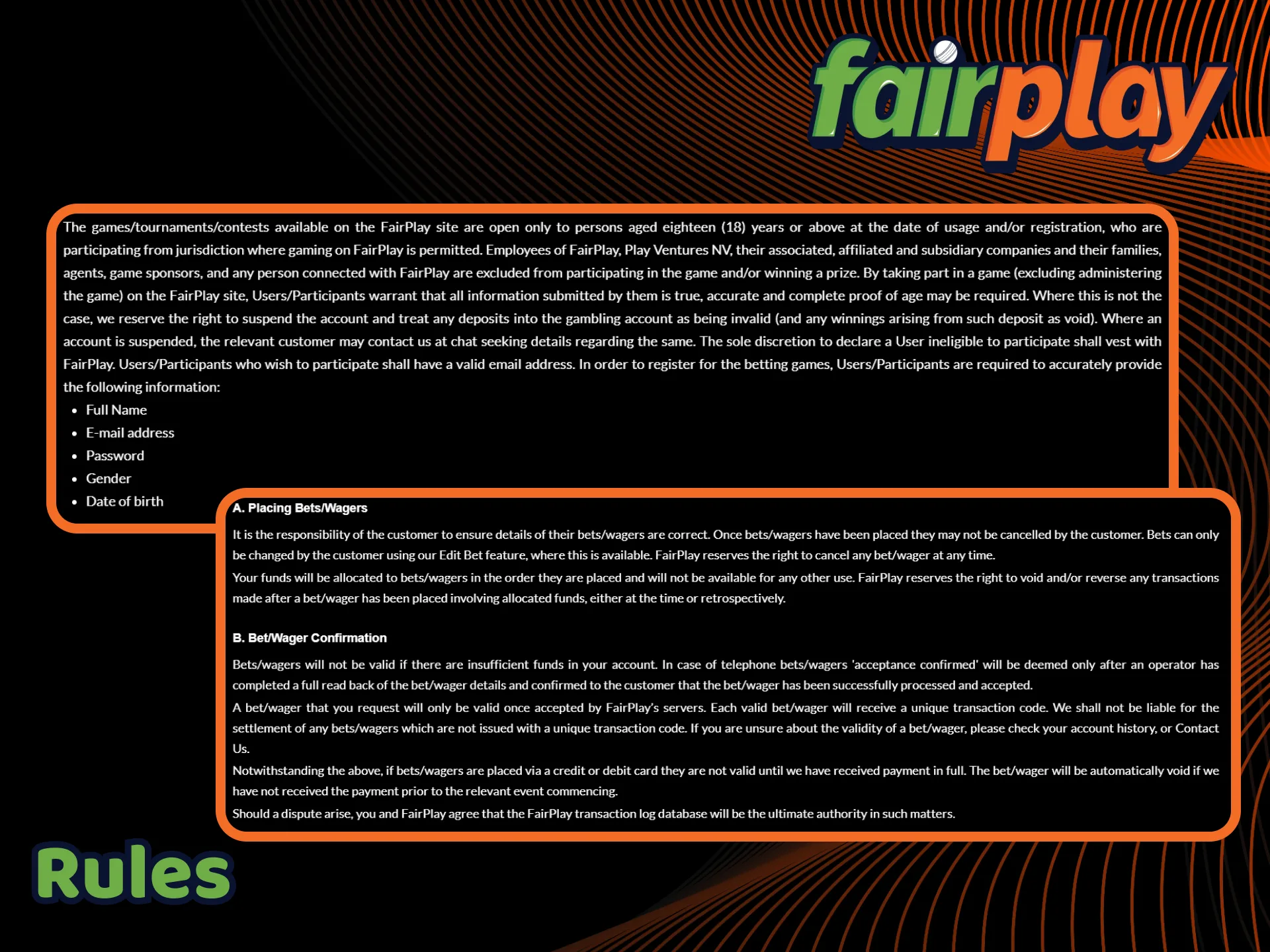Familiarize yourself with the general rules of the FairPlay platform.