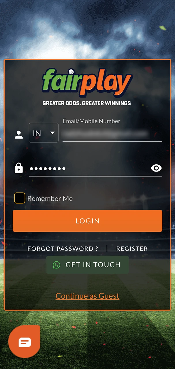 Fill out the FairPlay login form and verify the data is correct.