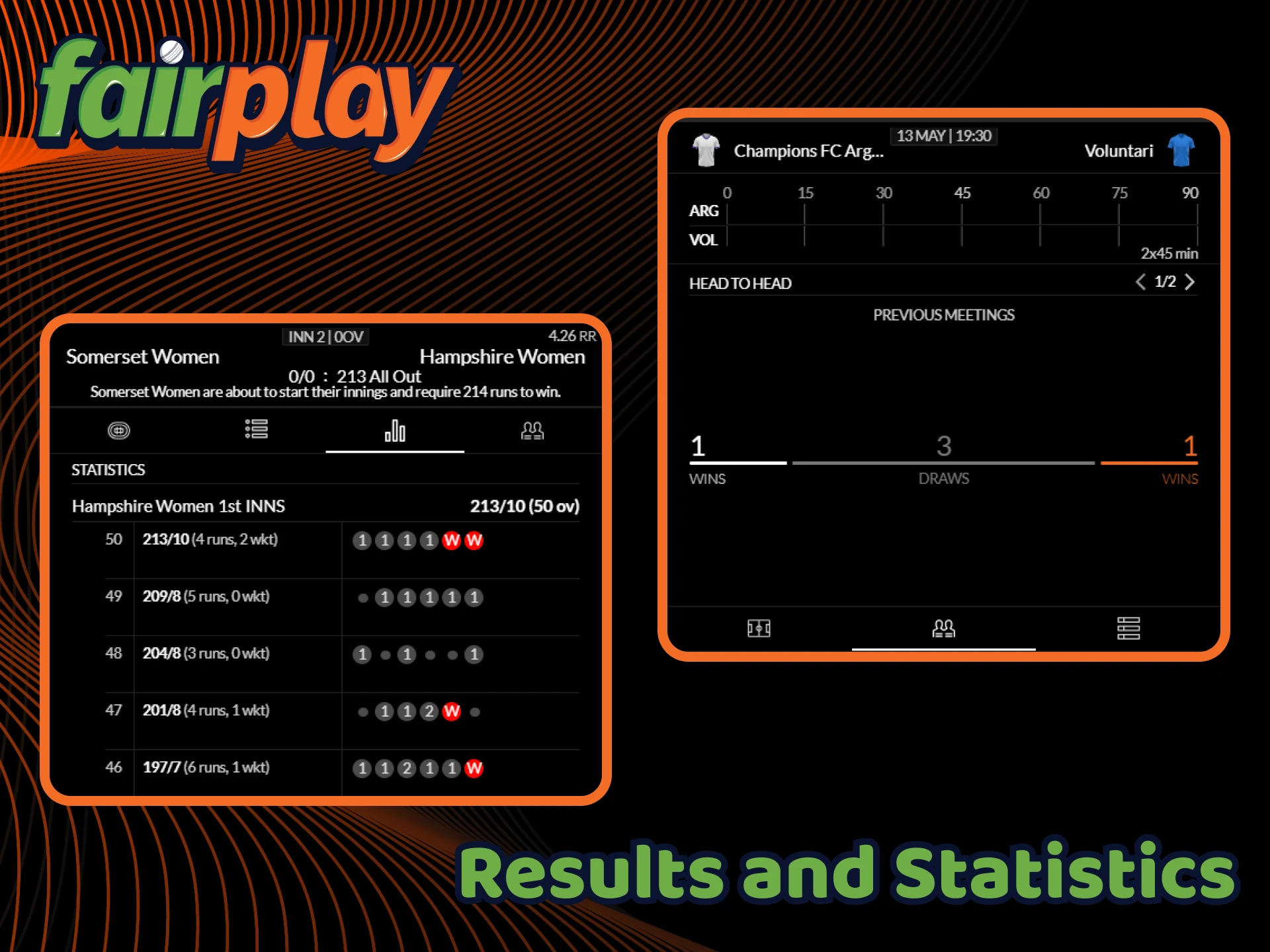 Match results and statistics can be viewed on the FairPlay website.