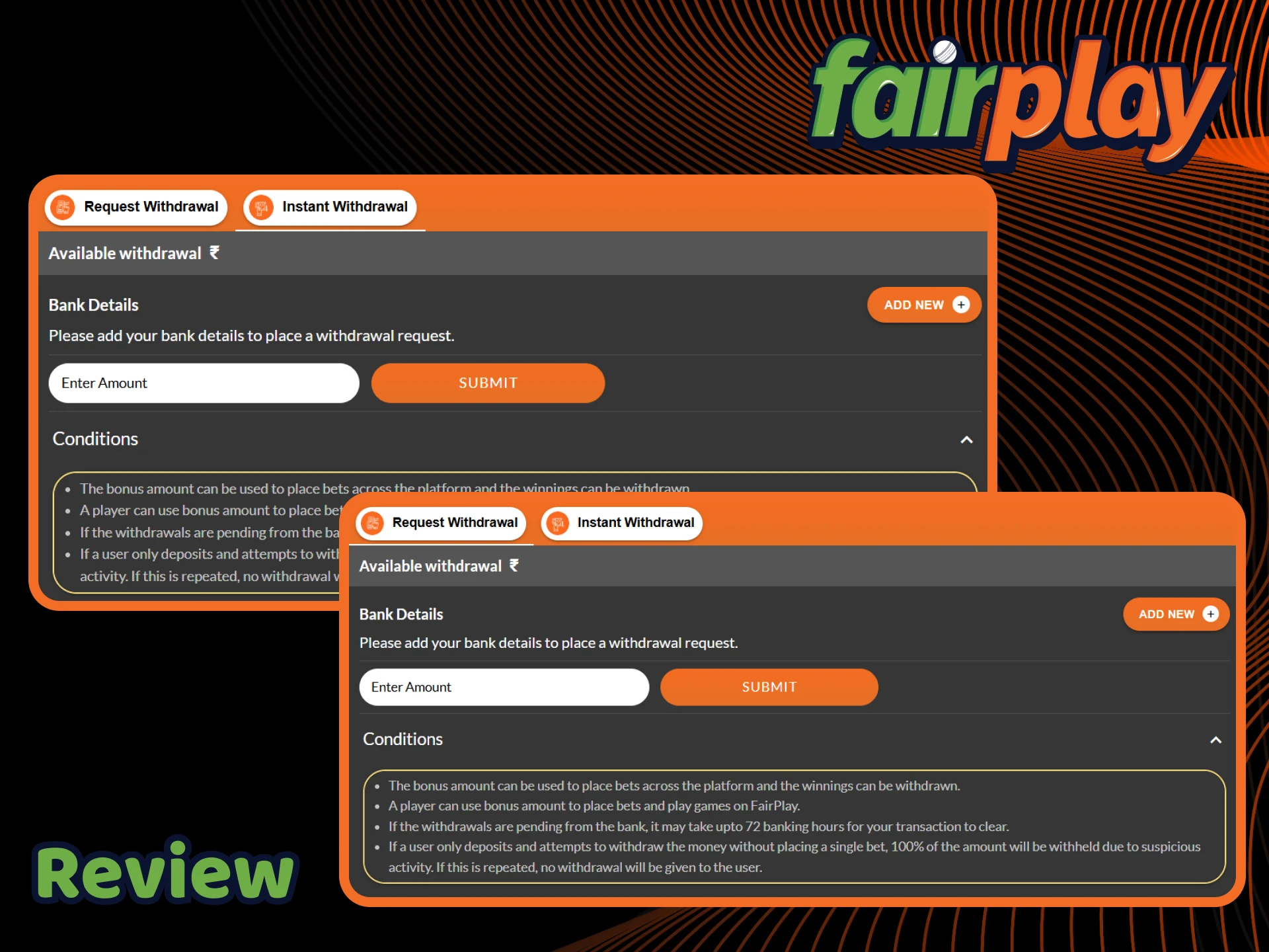 Check out the available withdrawal methods and withdrawal times at FairPlay.