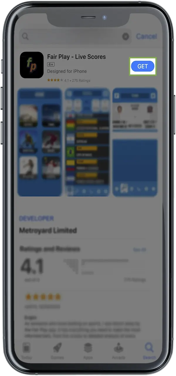 Click on the Get button to download the FairPlay app for iOS.