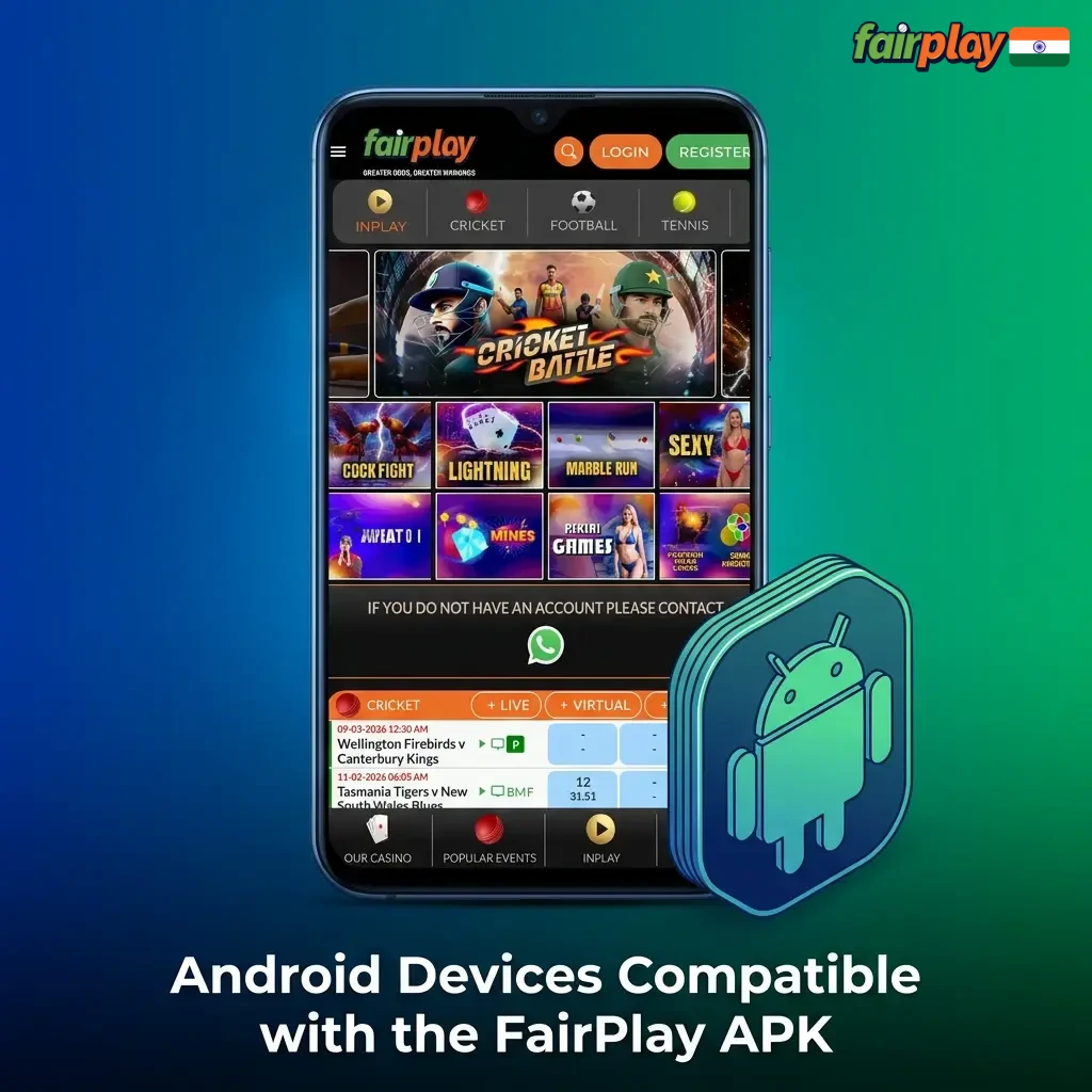Table of Android devices compatible with FairPlay APK, including Samsung, Sony, OnePlus, Xiaomi, and more brands.