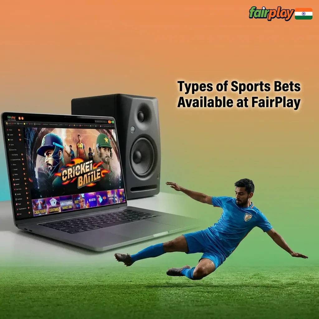Diagram or list showing eight types of sports bets at FairPlay including moneyline, parlays, and live betting
